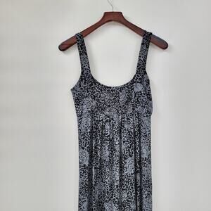 Fresh Produce Maxi Tank Dress Womens M Black Gray Floral Smocked Sleeveless USA